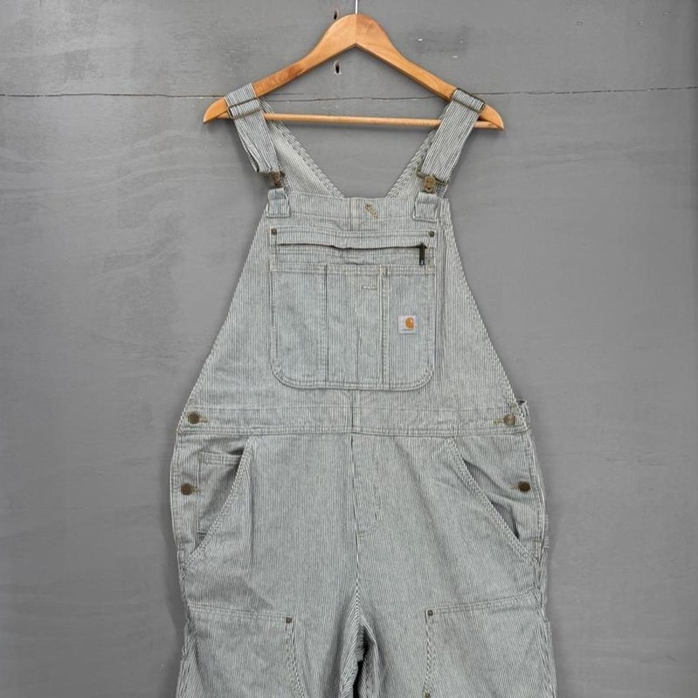 Carhartt Bib Overalls Blue White Hickory Stripe Relaxed Fit OR3042-W XL Tall